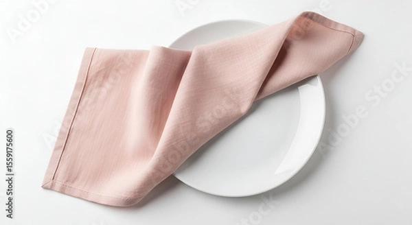Fototapeta Elegant Composition Pink Napkin Gracefully Draped on a White Plate, Background Image