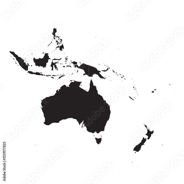 Obraz Political and geographical map of Australia and Oceania with countries, borders, capitals, and islands


