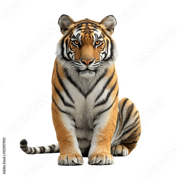 Fototapeta Majestic tiger sitting isolated on black background a powerful predator in its natural environment