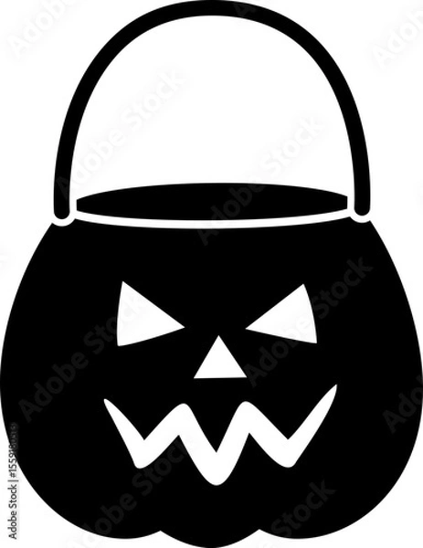 Fototapeta Simple cute Halloween Candy Bag Silhouette Icon.
Halloween Pumpkin Candy Bucket Illustration  isolated. 
Jack-o-Lantern Trick or Treat Bucket Vector.
Transparent background. SVG file.
