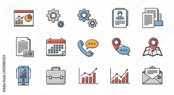 Obraz Business and Management Icons Charts Gears Documents and Communication.