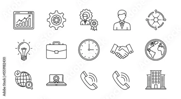 Obraz Business and Management Line Icons Chart Gear Briefcase Globe and More.