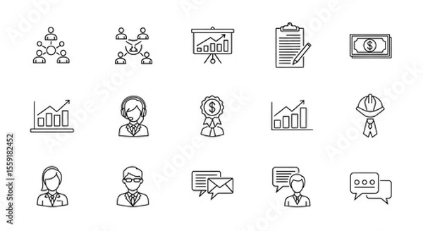 Obraz Business and Management Thin Line Icons Set Teamwork Finance and Communication.