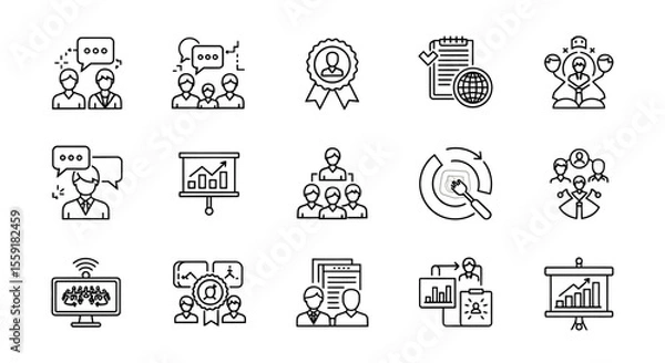 Obraz Business and Management Thin Line Icon Set Teamwork Strategy and Growth.