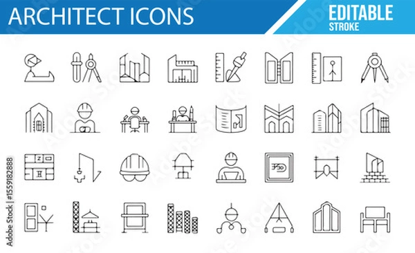 Fototapeta Building, Architect, and Design Icons for Architecture and Engineering Themes