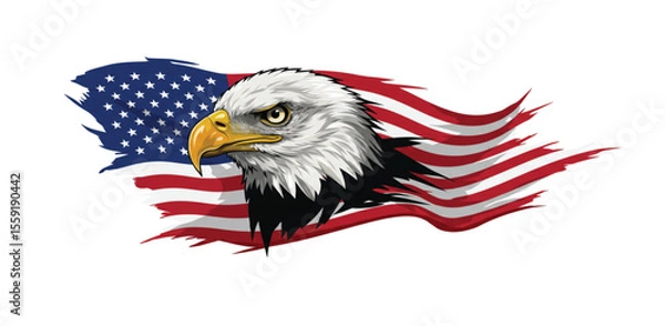 Fototapeta Happy 4th of July Banner Vector – Patriotic USA Independence Day Design with American Flag, Fireworks, Stars, Confetti – Memorial & Veteran Day Background – Flat Style July 4th Art Illustration