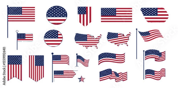 Fototapeta Happy 4th of July Banner Vector – Patriotic USA Independence Day Design with American Flag, Fireworks, Stars, Confetti – Memorial & Veteran Day Background – Flat Style July 4th Art Illustration