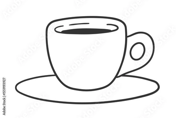 Fototapeta Vector minimal line art isolated illustration of a small coffee cup with saucer in black and white.