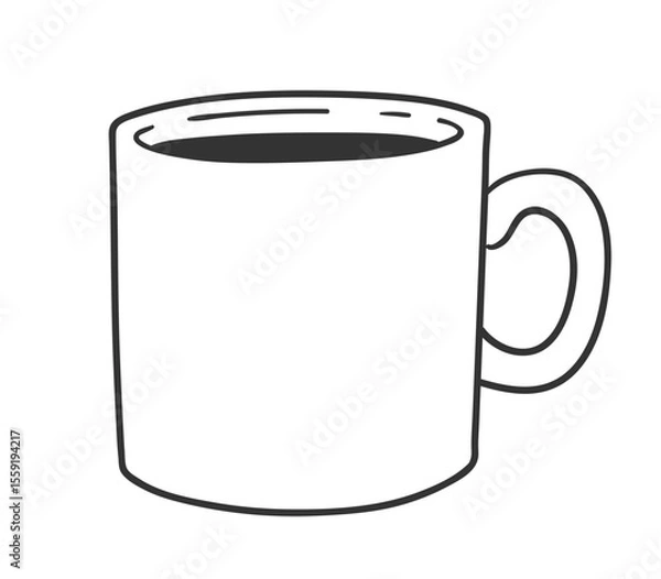 Fototapeta Vector minimal line art isolated illustration of a plain coffee mug filled with dark liquid in black and white.