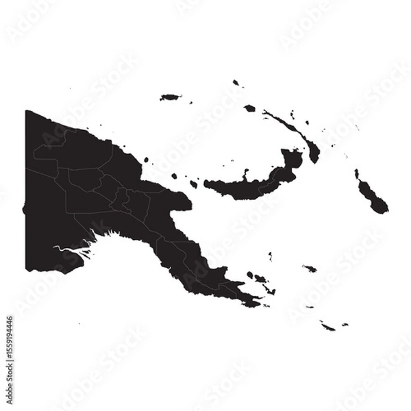 Obraz Political and geographical map of Papua New Guinea with provinces, islands, borders, cities, and terrain

