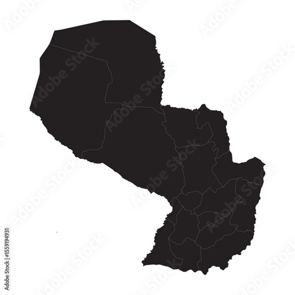 Obraz Political and geographical map of Paraguay with departments, borders, cities, rivers, and terrain features


