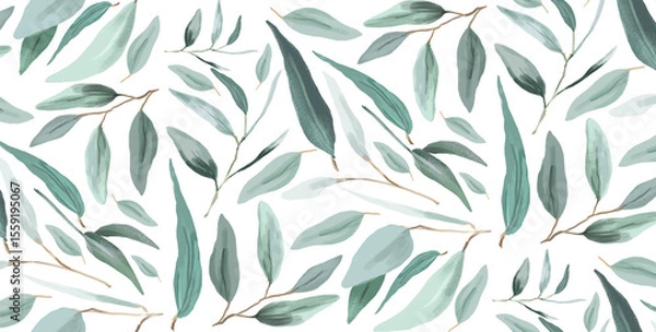 Obraz Elegant botanical pattern featuring light and dark green eucalyptus leaves on white