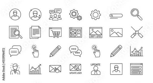 Obraz Collection of thin line icons representing business technology and communication concepts.