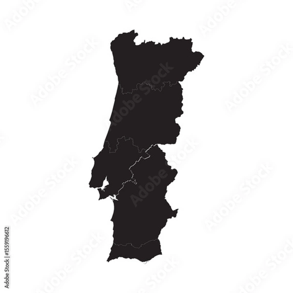 Obraz Political and administrative map of Portugal with regions, borders, cities, rivers, coastline, and terrain

