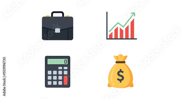 Obraz Financial icons briefcase rising graph calculator and money bag.
