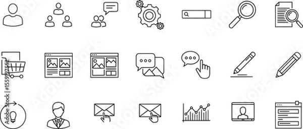 Obraz Collection of Black and White Line Art Icons Representing Business and Technology 1.