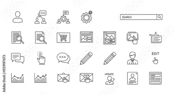 Obraz Collection of Black Line Style Business and Technology Icons on Transparent Background.
