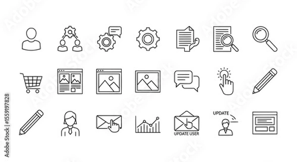 Obraz Collection of Minimalist Black Line Icons Representing Various Concepts and Actions.