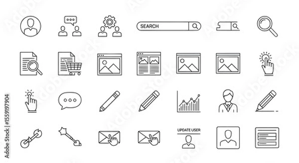 Obraz Collection of Minimalist Line Art Icons Representing Various Digital and Business Concepts.