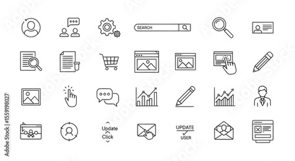 Obraz Collection of Minimalist Line Art Icons Representing Various Online Activities 1.