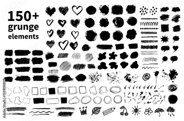 Fototapeta Vector isolated hand drawn grunge design elements including brush strokes, textures and shapes.
