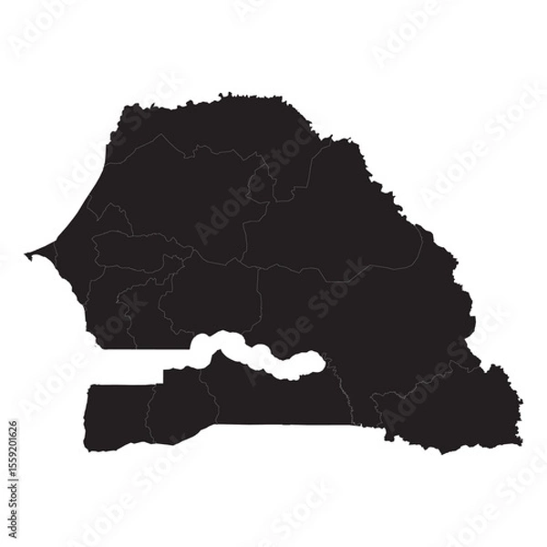 Obraz Political and geographical map of Senegal with regions, borders, cities, rivers, and coastline details

