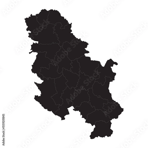 Obraz Political and geographical map of Serbia without Kosovo, showing regions, borders, cities, and terrain

