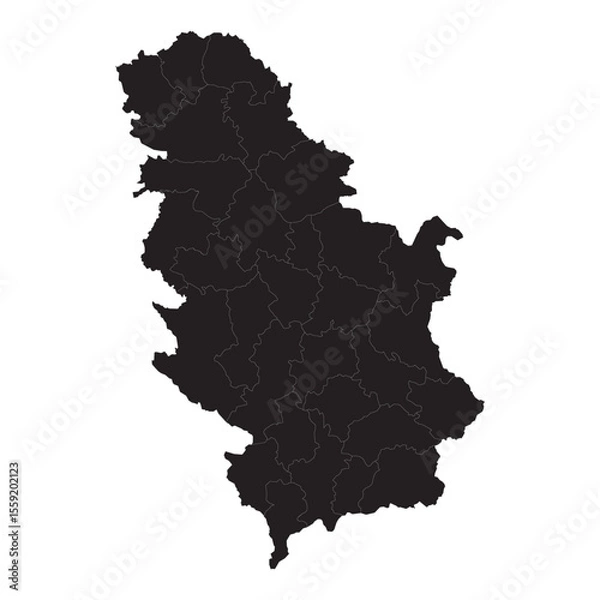 Obraz Political and geographical map of Serbia with regions, borders, cities, rivers, terrain, and infrastructure

