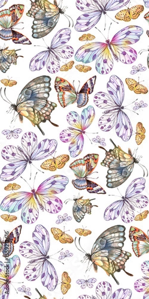 Obraz Delicate watercolor butterfly garden: A whimsical seamless pattern illustration