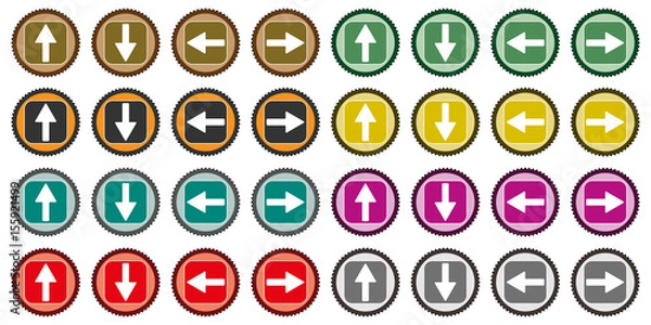 Fototapeta Collection of 32 isolated multicolor vector icons - arrows (up, down, left, right)