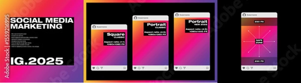 Fototapeta Social Media Post Dimensions 2025 – Portrait & Square Format Infographic with Safe Zones