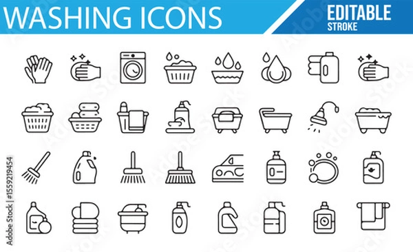 Obraz Household Cleaning and Washing Icons Including Soap, Detergent, and Washer