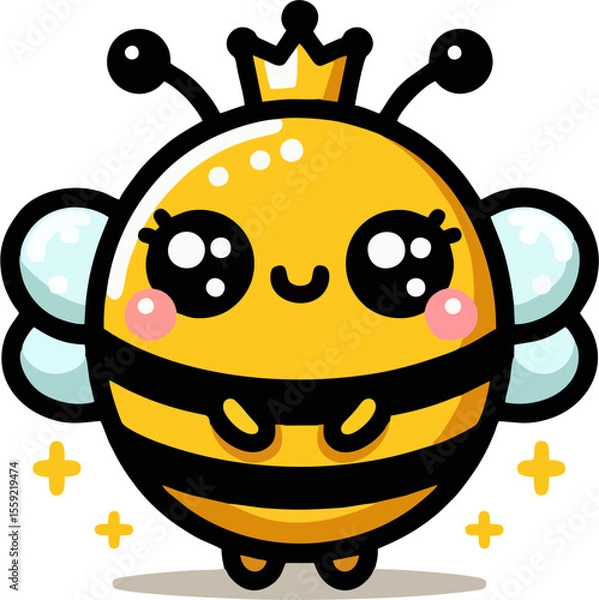 Obraz Cute Cartoon Queen Bee with Crown and Sparkles – Adorable Vector Character for Kids Design