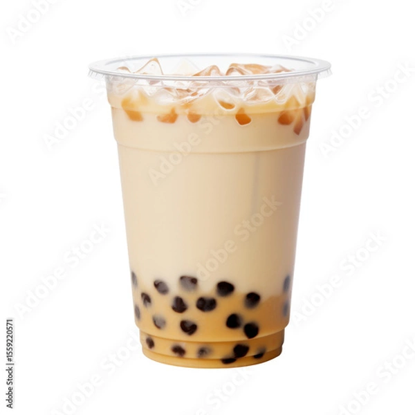 Obraz Iced bubble milk tea in plastic cup on white background