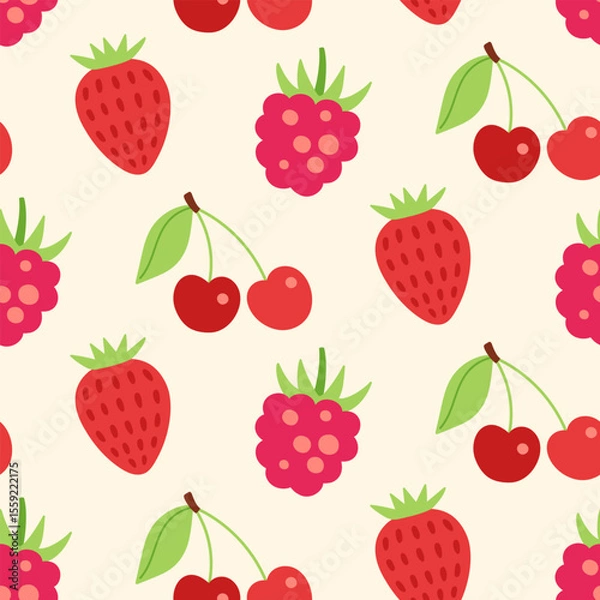 Obraz Strawberry raspberry cartoon seamless pattern