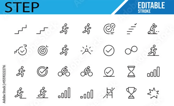 Obraz Exercise and Motivation Icons with Steps, Running, and Achievements

