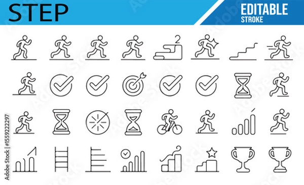 Obraz Step and Milestone Icons Collection for Goal Setting and Performance