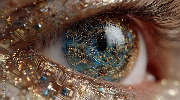 Fototapeta Generative AI image of Cybernetic Eye Close-up