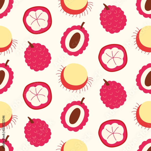 Obraz Lychee exotic fruits cartoon seamless pattern