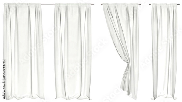 Fototapeta   white sheer curtains with different drapery semi isolated on white background PNG ,AI GENERATED