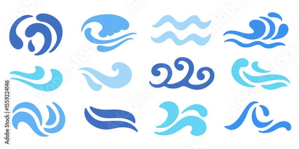 Obraz Abstract blue ocean waves logo flat icons set