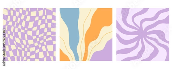 Obraz Distorted wavy retro patterns background set