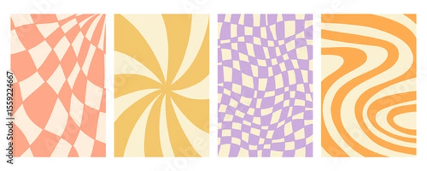 Obraz Distorted wavy retro patterns background set