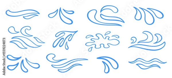 Obraz Abstract blue ocean waves logo outline icons set