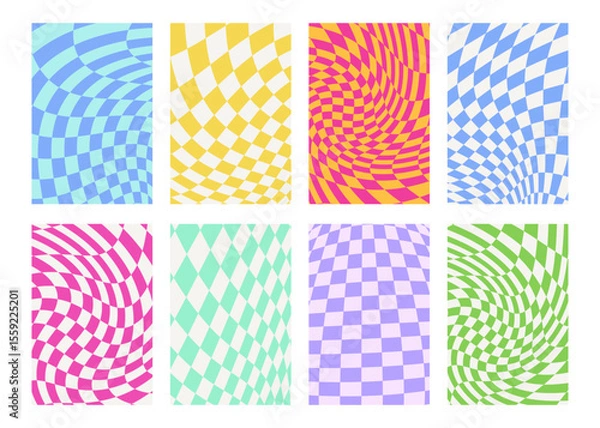 Obraz Wavy groovy distorted checkered background set