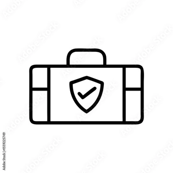 Obraz Line art suitcase with protective shield symbolizing insurance concept  