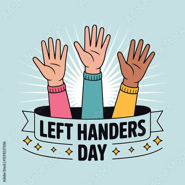 Fototapeta Celebrate international left handers day with diverse hands raised in unity and left handed pride event