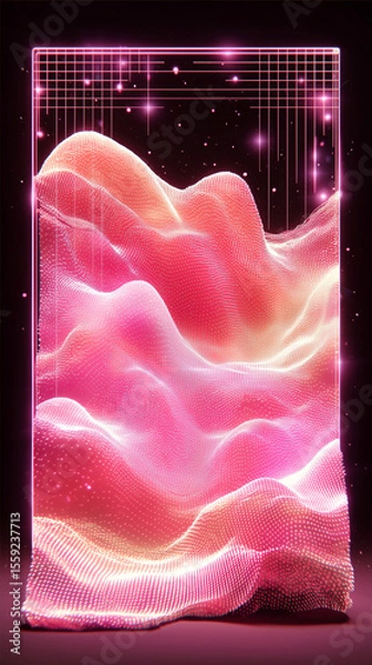 Fototapeta Futuristic abstract digital frame | Glowing pink waveforms and neon grid | Technology-inspired visual art | Suitable for tech, innovation, AI, digital media, and creative presentations.