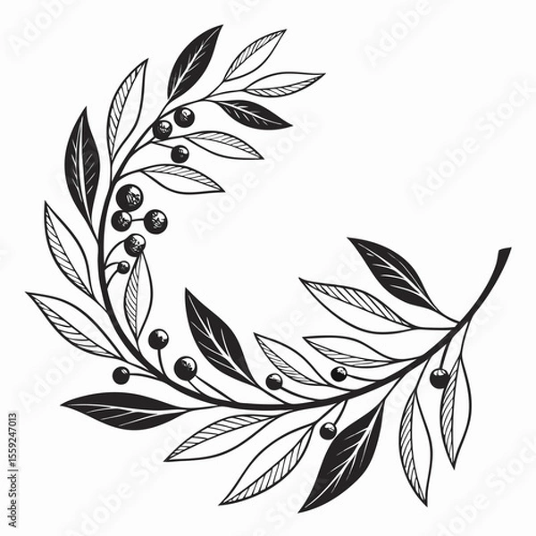 Fototapeta Elegant black laurel wreath silhouette a symmetrical decorative element for awards and achievements