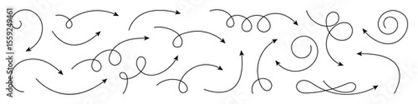 Fototapeta Curved Arrows and Twisted Hand Drawn Arrows. Collection of Doodle Arrows.